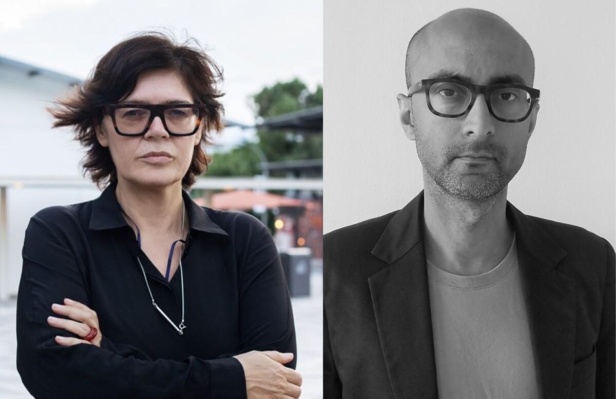 Collage of two photos. First one include Ute Meta Bauer, a serious looking female with dark brow hair and big glasses with black frames. She is wearing a black jacket and holding her arms crossed. The other one includes Nabil Ahmed. A serious looking bald man with round black glasses and a stubble. He is wearing beige shirt with a black jacket.